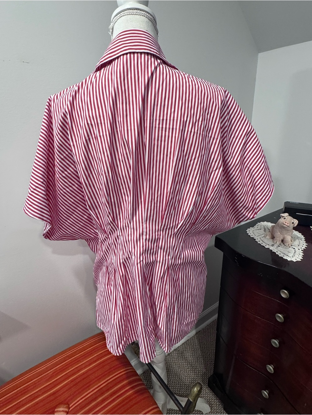 Red & White Striped Button Down Blouse - Picture 3 of 10